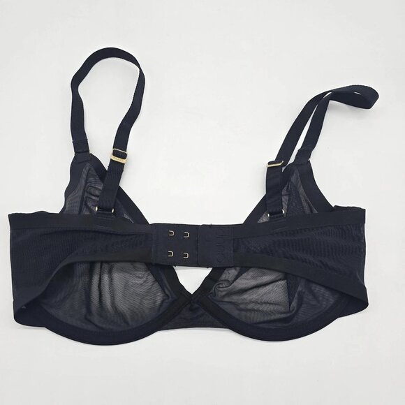 CUUP The Plunge Bra 30F Black Mesh Sheer Unlined Underwire Gold Hardware - Picture 9 of 9
